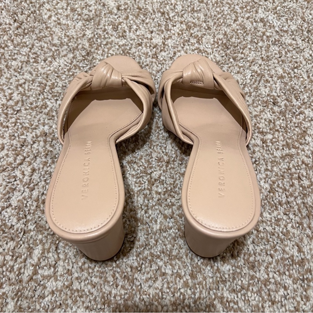 Veronica Beard Ganita Leather Knot Front Slip on High Heel Sandals Nude Size 6 - Picture 9 of 14